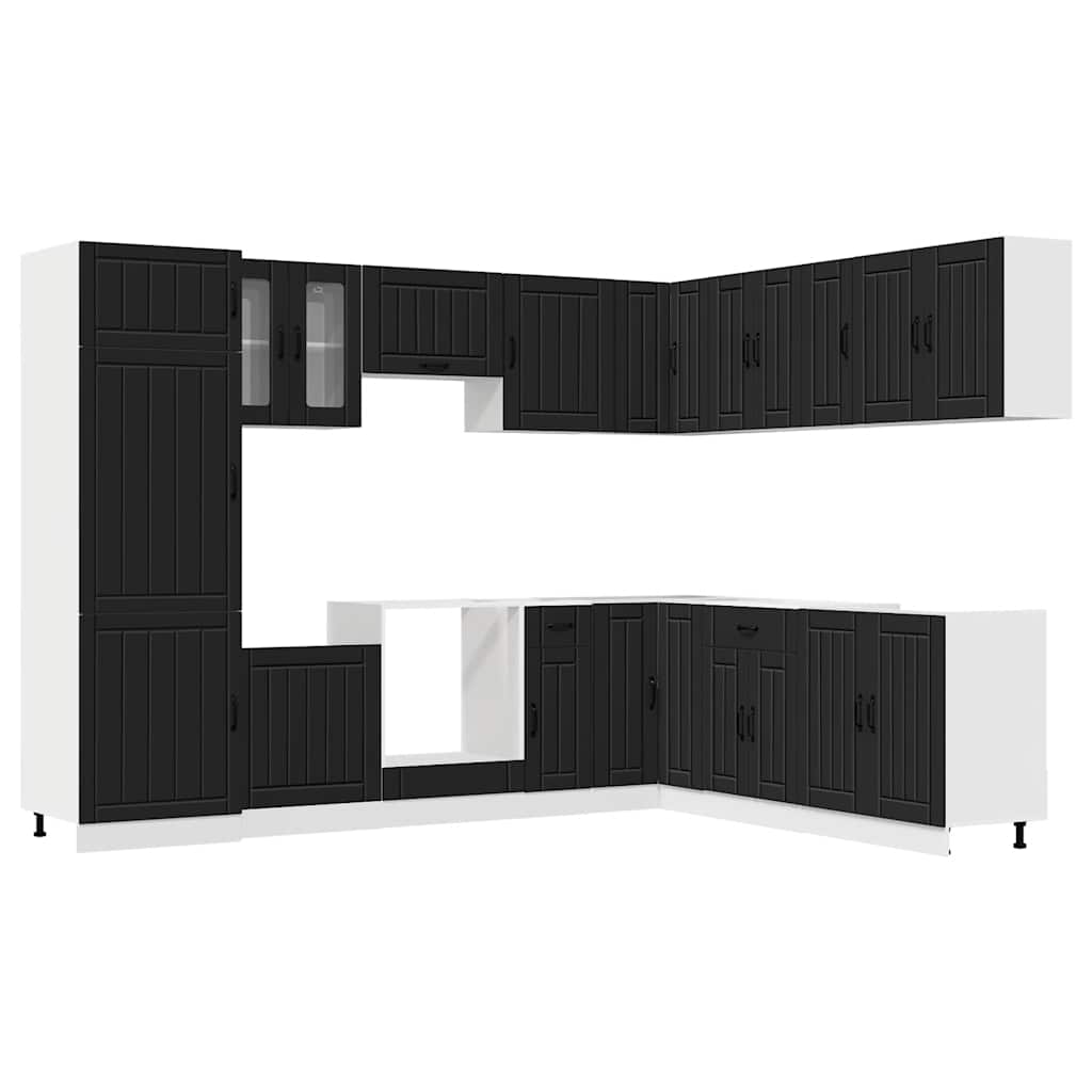 vidaXL 14 Piece Kitchen Cabinet Set "Lucca" Μαύρο κατασκευασμένο ξύλο
