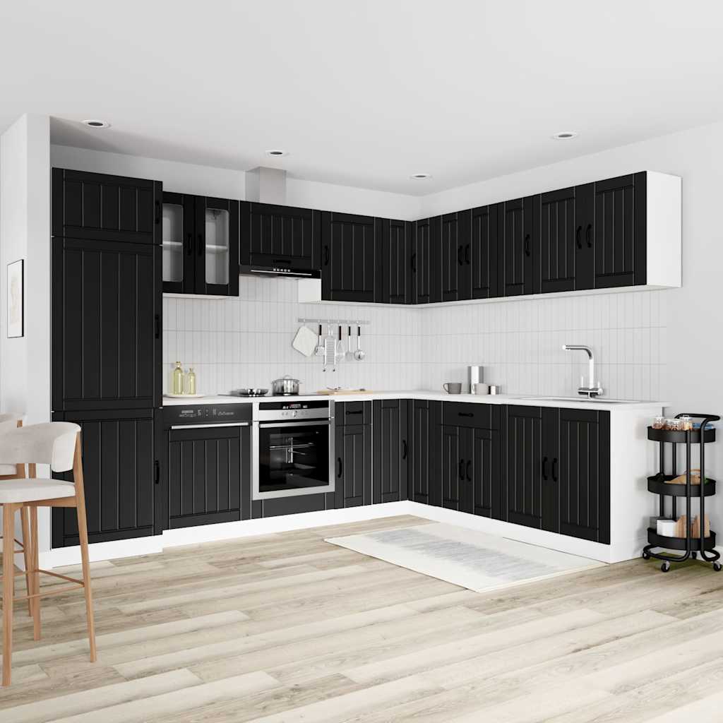 vidaXL 14 Piece Kitchen Cabinet Set "Lucca" Μαύρο κατασκευασμένο ξύλο