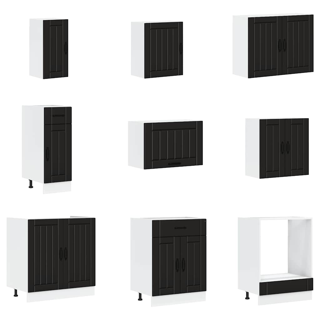 vidaXL 14 Piece Kitchen Cabinet Set "Lucca" Μαύρο κατασκευασμένο ξύλο