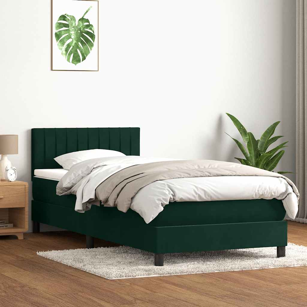 vidaXL Box Spring κρεβάτι με στρώμα σκούρο πράσινο 80x220εκ. Βελούδινο
