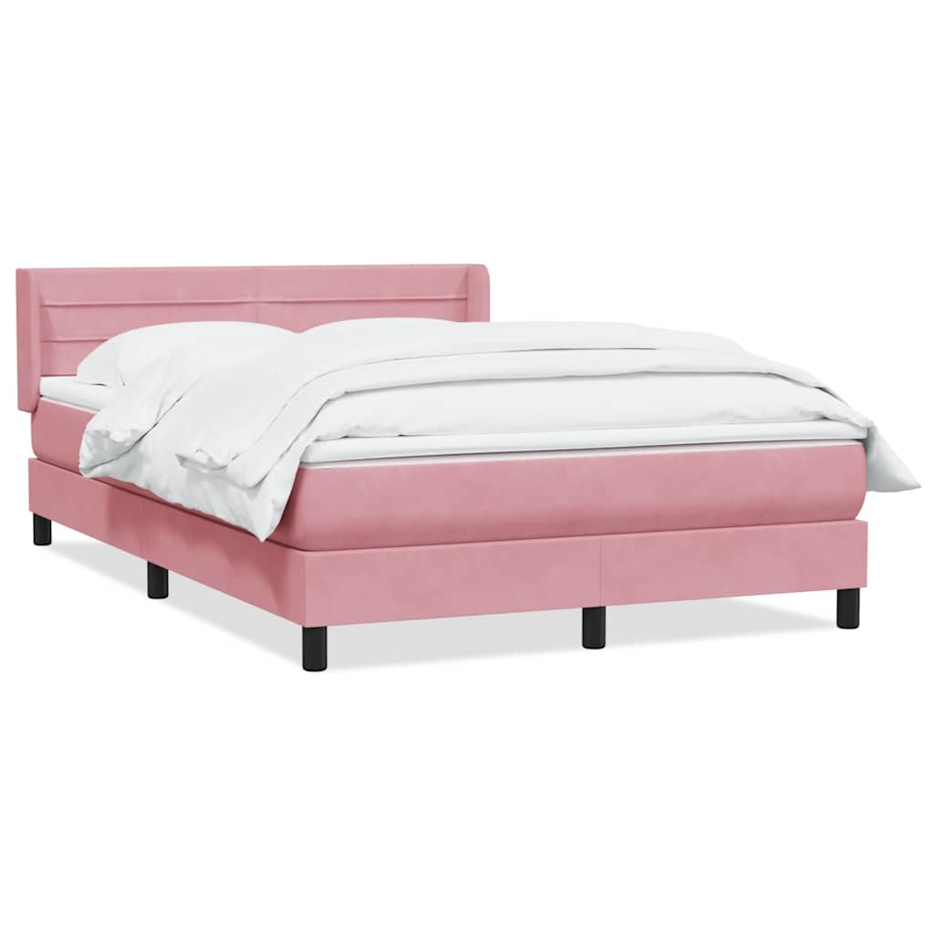 vidaXL Box Spring κρεβάτι με στρώμα ροζ 140x220 cm Βελούδινο