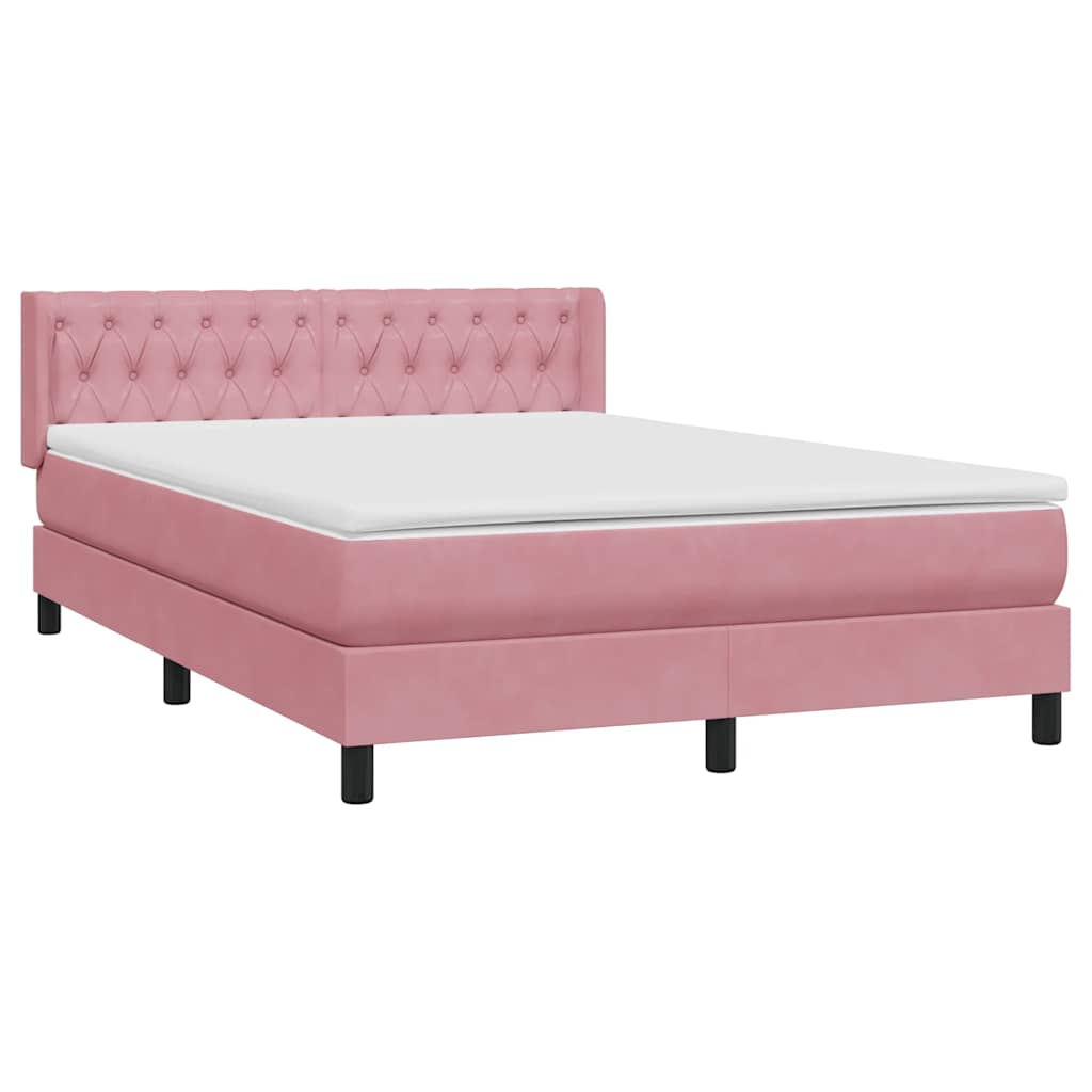 vidaXL Box Spring κρεβάτι με στρώμα ροζ 140x220 cm Βελούδινο
