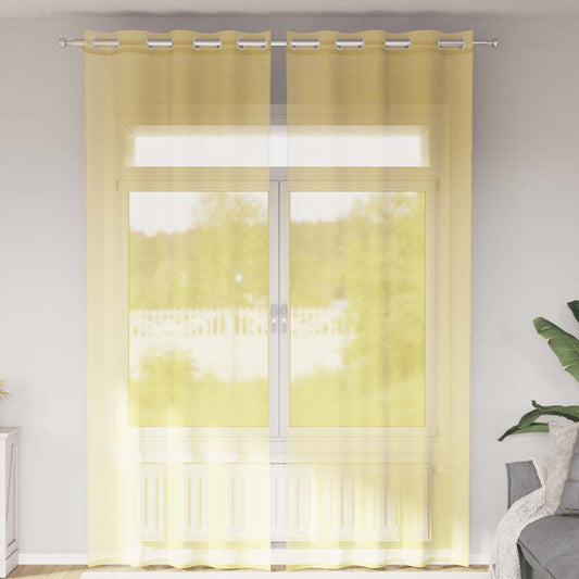 vidaXL Voile κουρτίνες με ροδέλες 2 τεμάχια Κίτρινο