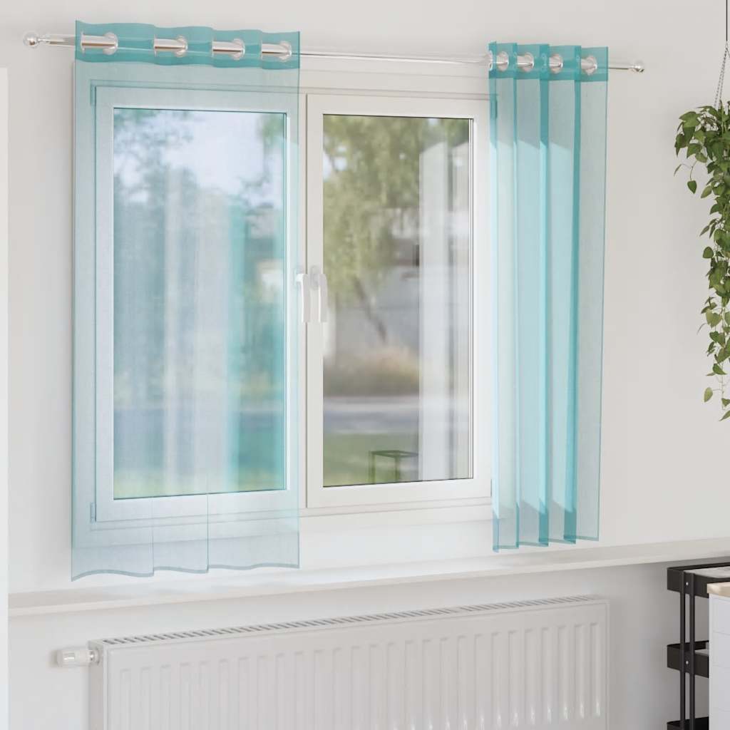 vidaXL Voile κουρτίνες με ροδέλες 2 τεμάχια Τιρκουάζ
