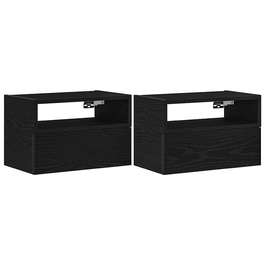 vidaXL Επιτοίχια κομοδίνα 2 τεμάχια Μαύρο 45x26x28,5 cm