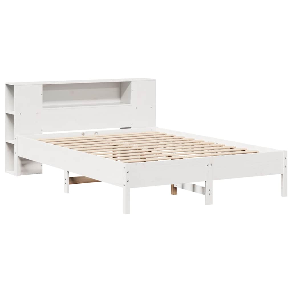 vidaXL Κρεβάτι Βιβλιοθήκη Χωρίς Στρώμα Λευκό 135x190 εκ Μασίφ Πεύκο