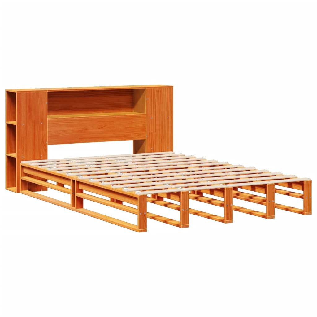 vidaXL Κρεβάτι Βιβλιοθήκη Χωρίς Στρώμα Καφέ 140x200 εκ Μασίφ Πεύκο