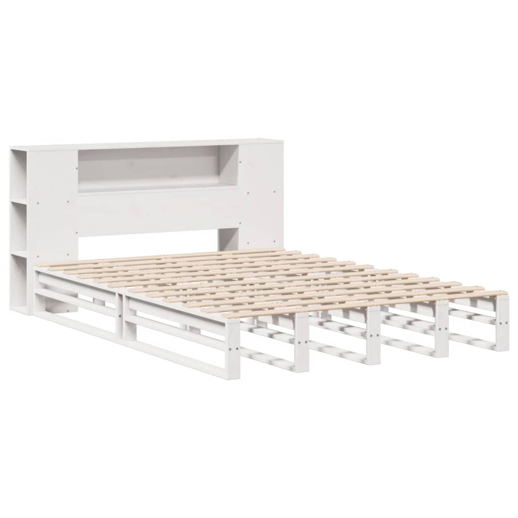vidaXL Κρεβάτι Βιβλιοθήκη Χωρίς Στρώμα Λευκό 135x190 εκ Μασίφ Πεύκο