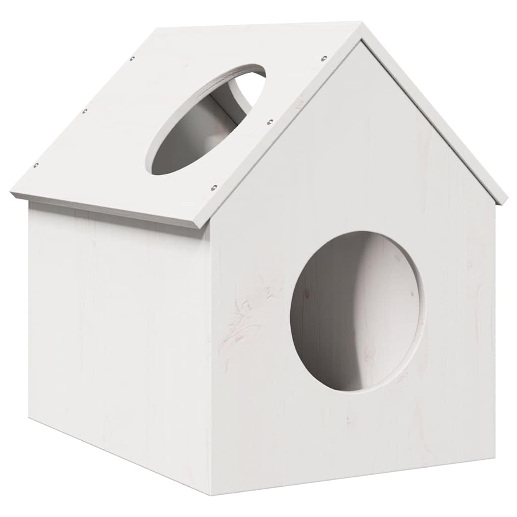 vidaXL σπιτάκι για γάτες λευκό 41x50x50 cm από μασίφ ξύλο πεύκο