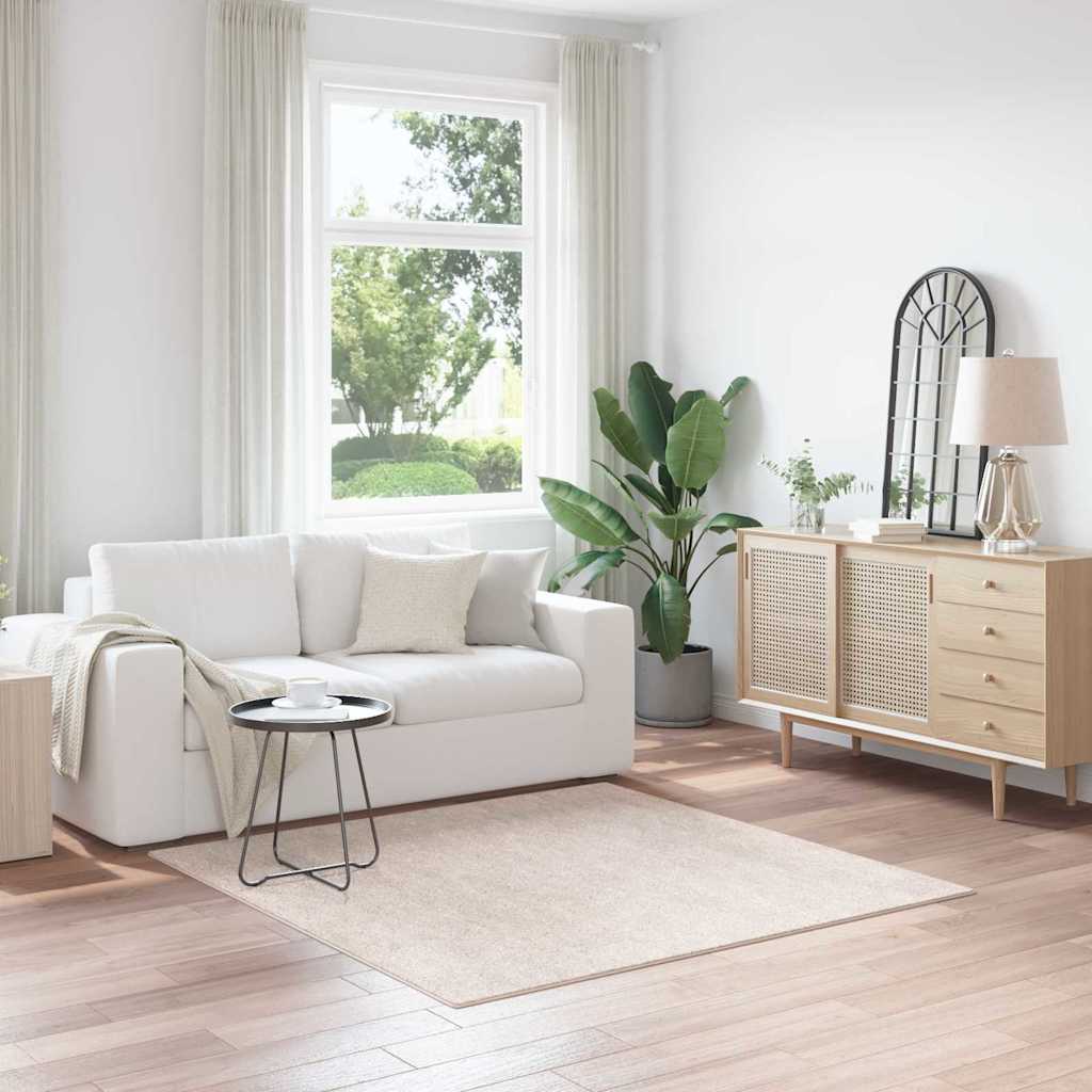 vidaXL Αντιολισθητικό Σαγκί Χαλάκι Κρεμ 160 x 160 cm PP