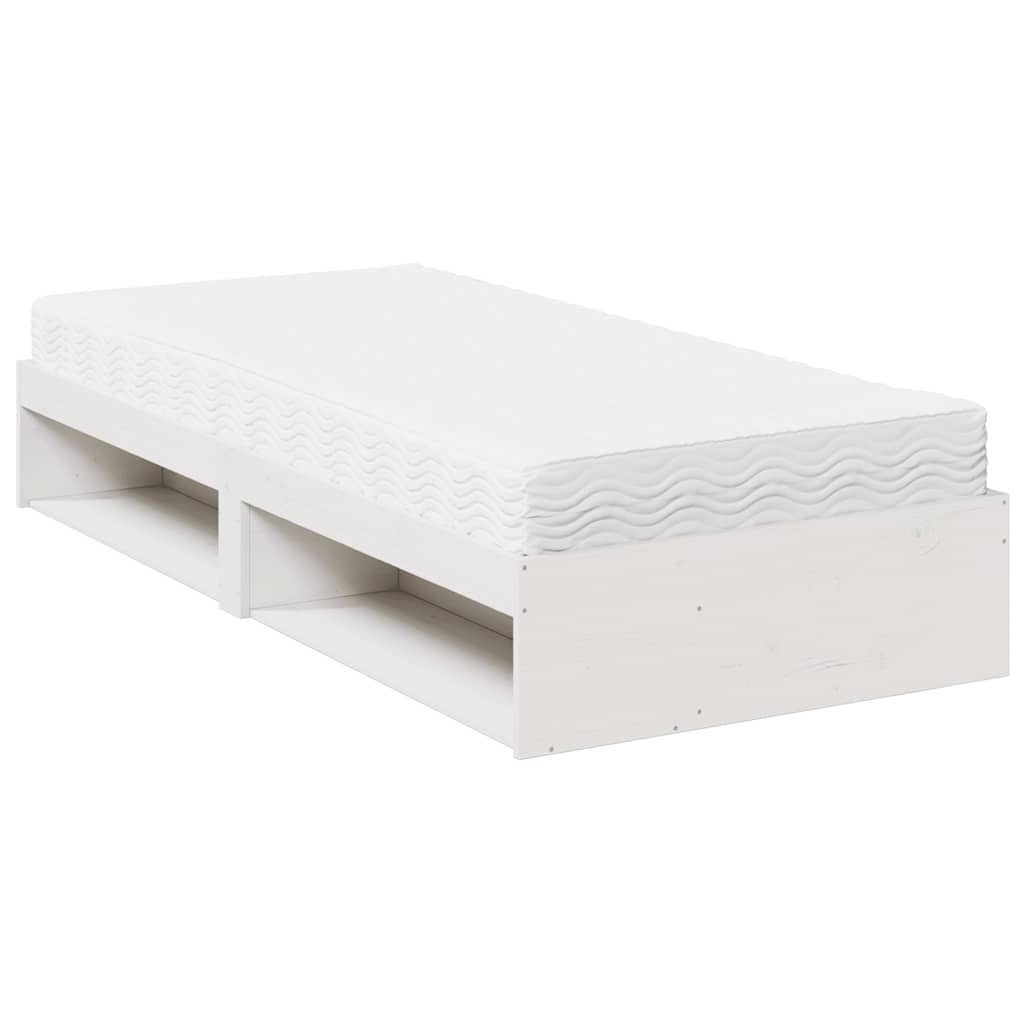vidaXL Καναπές Κρεβάτι με Στρώμα Λευκό 90x190 εκ. Μασίφ Ξύλο Πεύκου