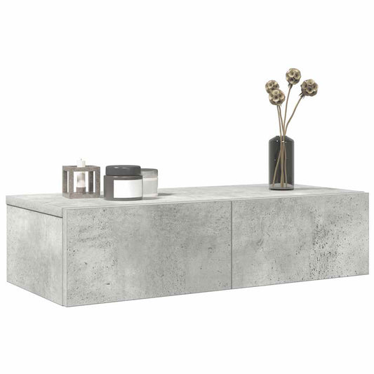 vidaXL Ράφι τοίχου με συρτάρια Γκρι μπετόν 60x26,5x15 cm Ξύλο μηχανής
