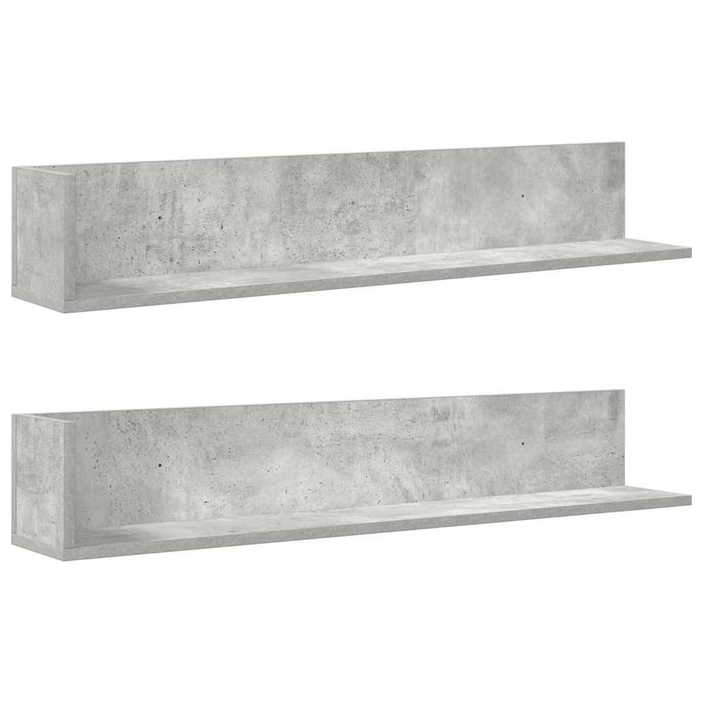 vidaXL Ράφια τοίχου 2 τεμάχια Μπετόν Γκρι 100x16,5x16,5cm Ξύλο μηχανής