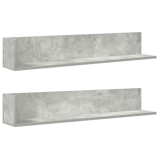 vidaXL Ράφια τοίχου 2 τεμάχια Μπετόν Γκρι 100x16,5x16,5cm Ξύλο μηχανής