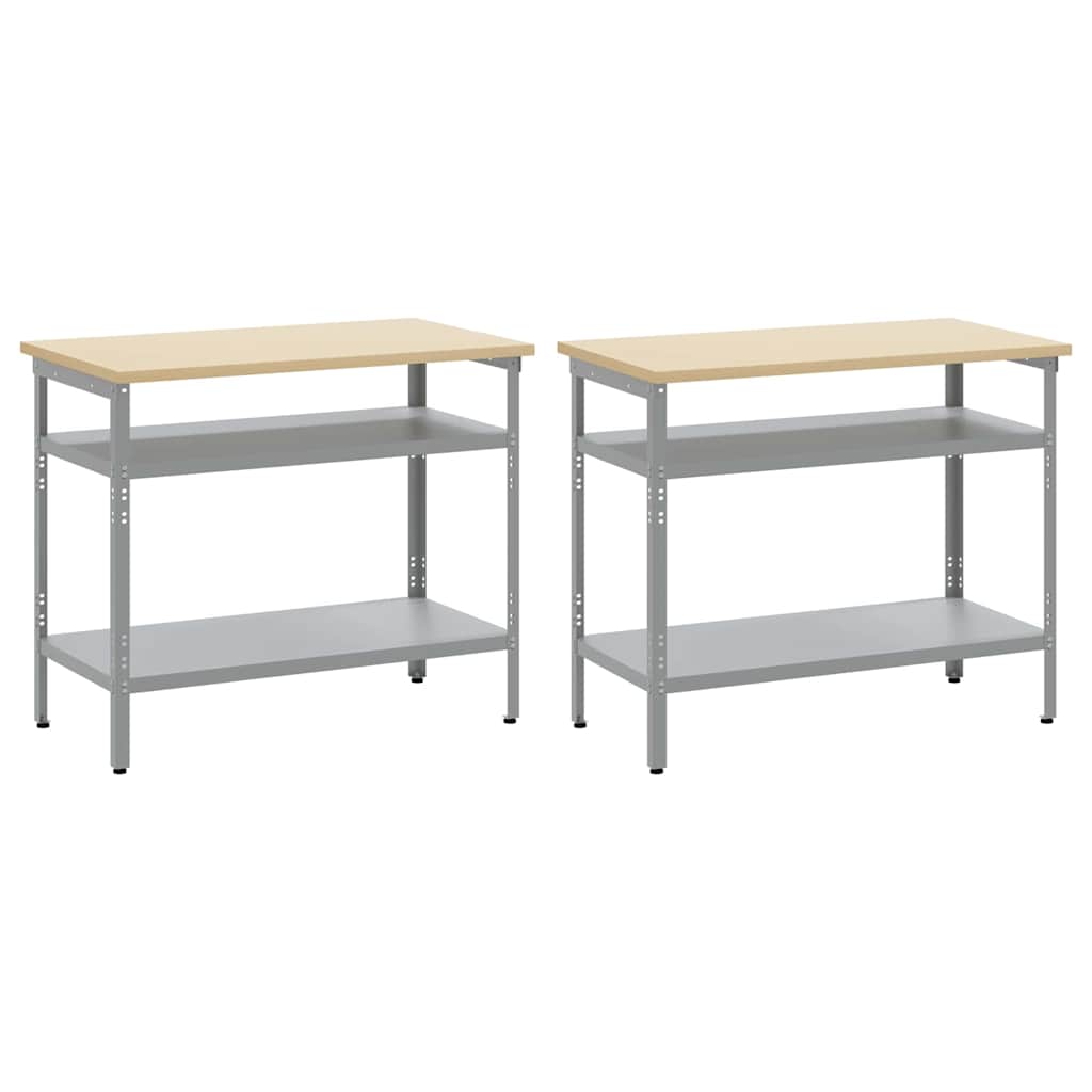 vidaXL Σετ πάγκου εργασίας με ράφι 2 pcs Γκρι 200 x 55 x 85 εκ Ατσάλι