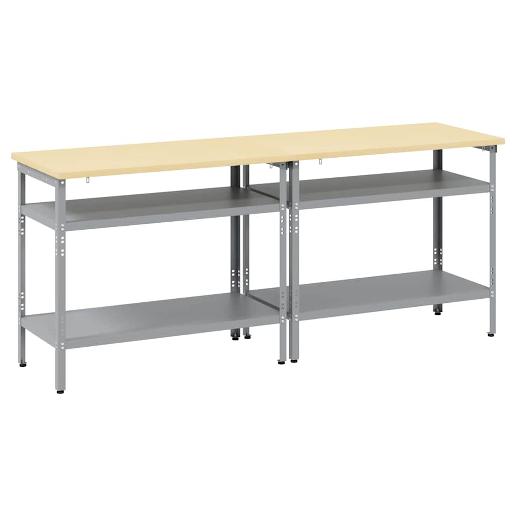 vidaXL Σετ πάγκου εργασίας με ράφι 2 pcs Γκρι 200 x 55 x 85 εκ Ατσάλι