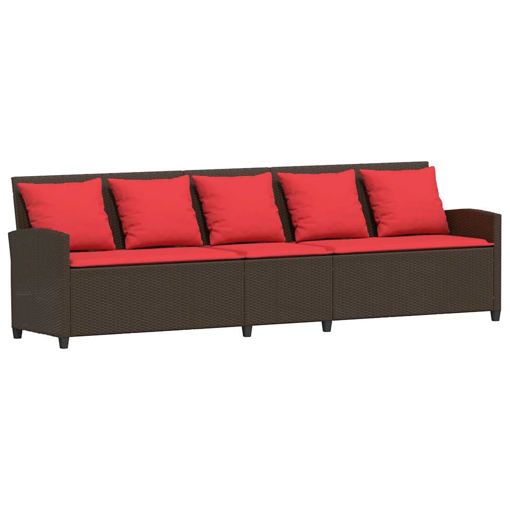 vidaXL Καναπές κήπου 5θέσιος με μαξιλάρια Brown Poly Rattan