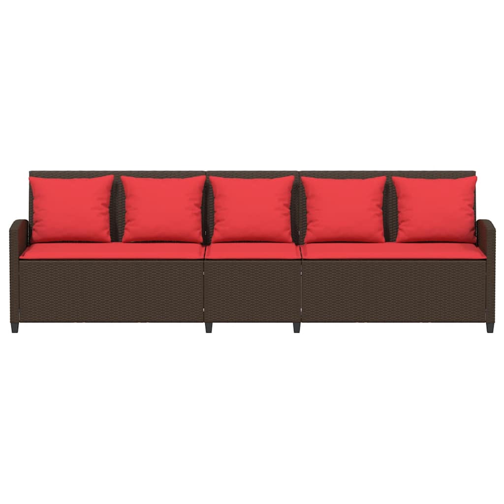vidaXL Καναπές κήπου 5θέσιος με μαξιλάρια Brown Poly Rattan