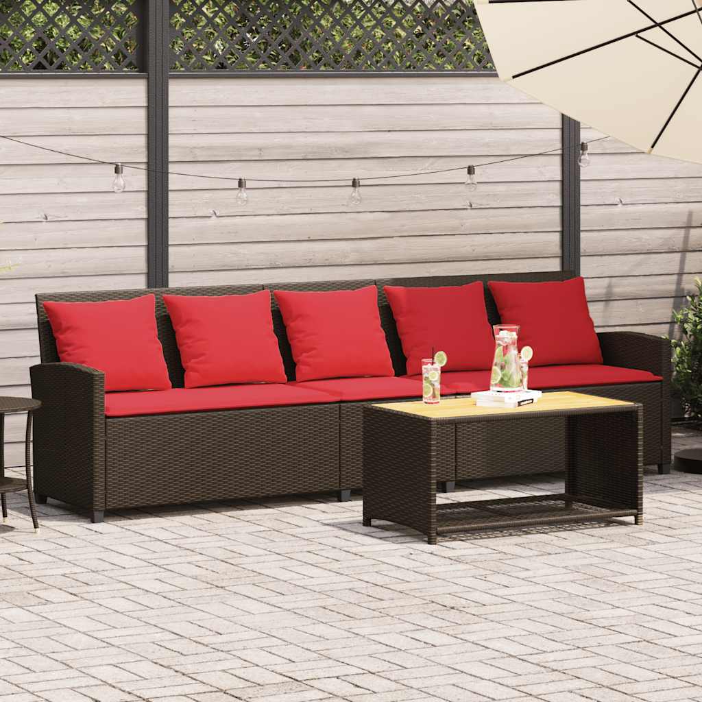 vidaXL Καναπές κήπου 5θέσιος με μαξιλάρια Brown Poly Rattan