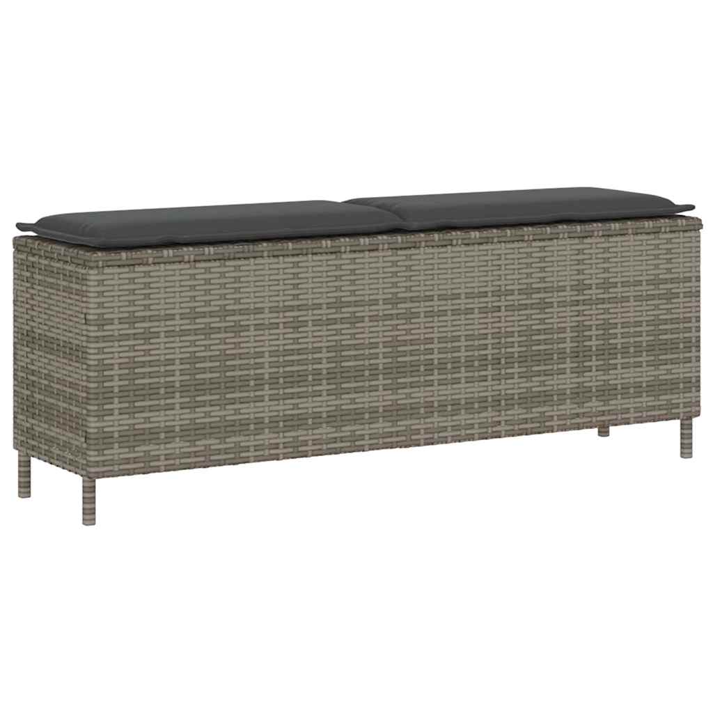 vidaXL Πάγκος κήπου με μαξιλάρι γκρι 110x30x40,5 cm Poly Rattan