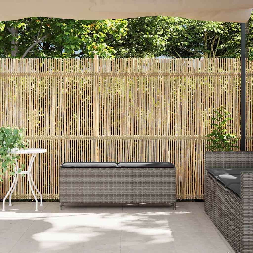 vidaXL Πάγκος κήπου με μαξιλάρι γκρι 110x30x40,5 cm Poly Rattan