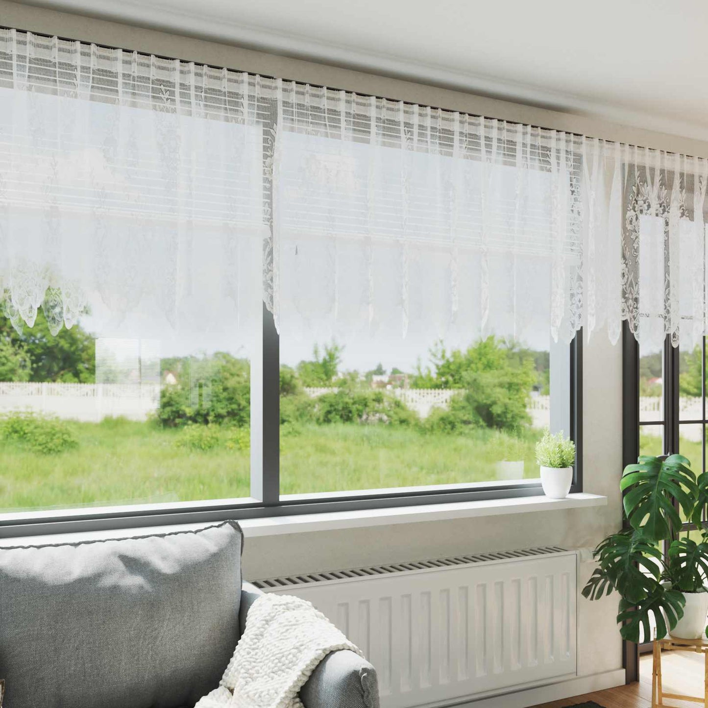 vidaXL Κουρτίνες με κουρτίνες Floral Λευκό 1200 x 80 εκ. Πολυεστέρας