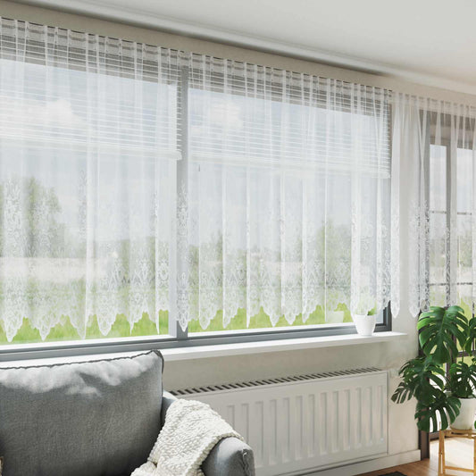 vidaXL Κουρτίνες με κουρτίνες Floral Λευκό 1200 x 140 cm Πολυεστέρας