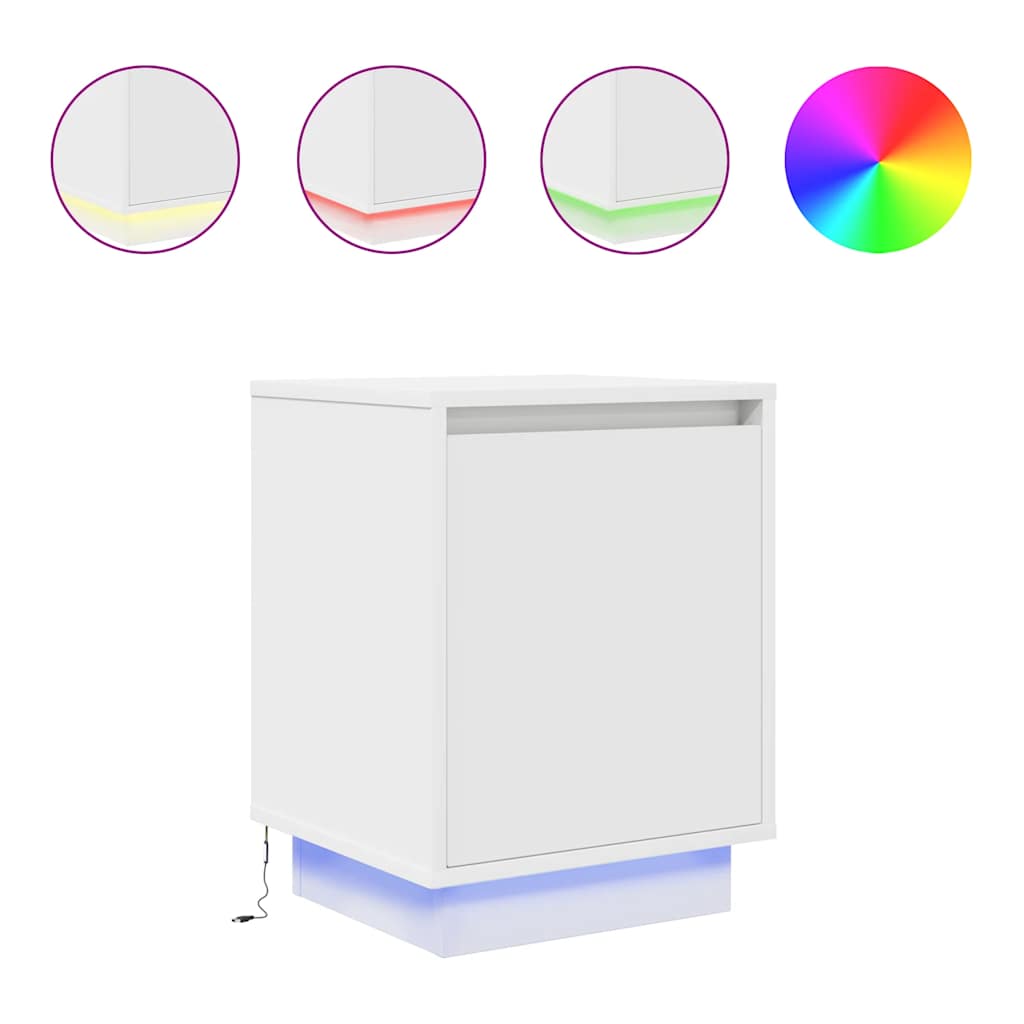 vidaXL Κομοδίνο με φώτα LED Λευκό 38x34x50 cm