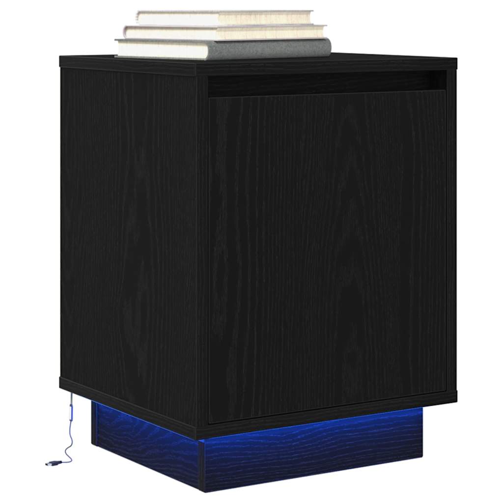 vidaXL Κομοδίνο με φώτα LED Μαύρο 38x34x50 cm