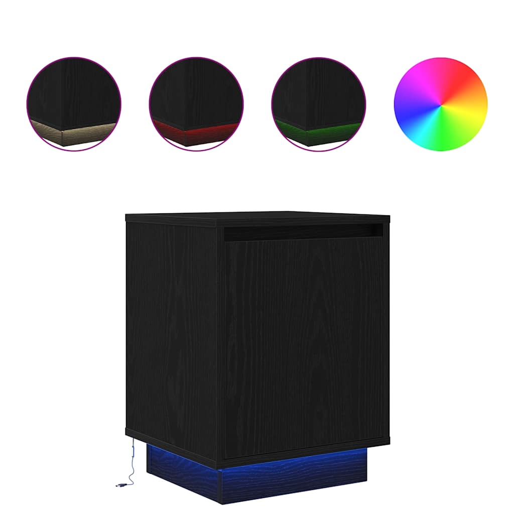 vidaXL Κομοδίνα με φώτα LED 2 τεμάχια Μαύρο 38x34x50 cm