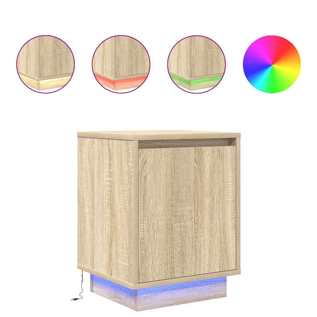 vidaXL Κομοδίνο με φώτα LED Sonoma Oak 38x34x50 cm