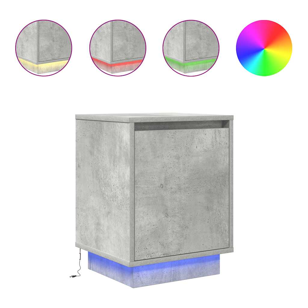 vidaXL Κομοδίνο με φώτα LED Μπετόν Γκρι 38x34x50 cm