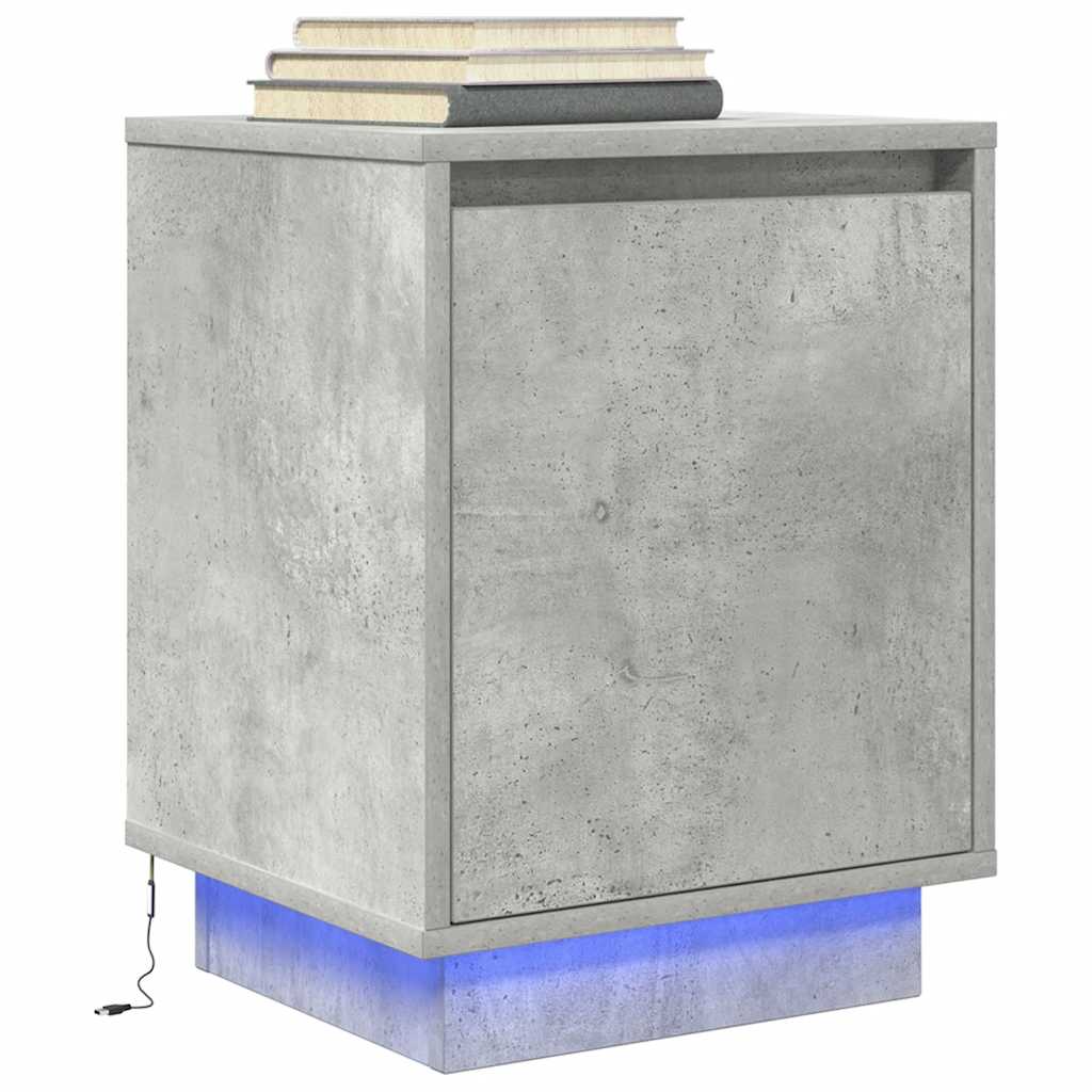 vidaXL Κομοδίνο με φώτα LED Μπετόν Γκρι 38x34x50 cm