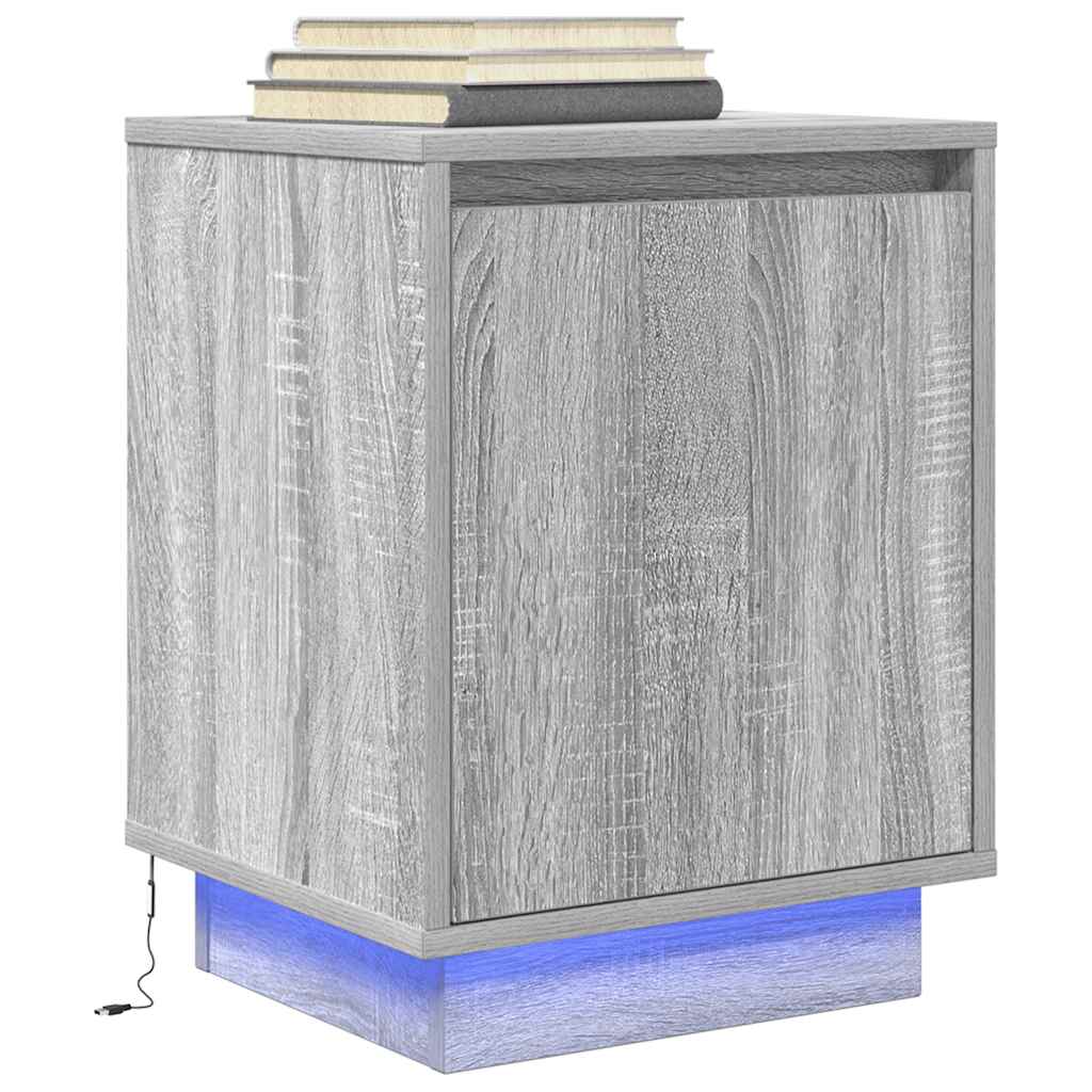 vidaXL Κομοδίνο με φώτα LED Γκρι Sonoma 38x34x50 cm
