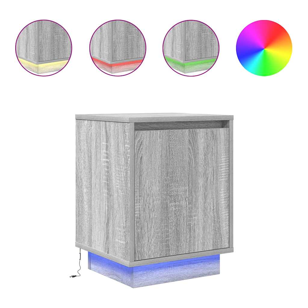 vidaXL Κομοδίνα με φώτα LED 2 τεμάχια Γκρι Sonoma 38x34x50 cm