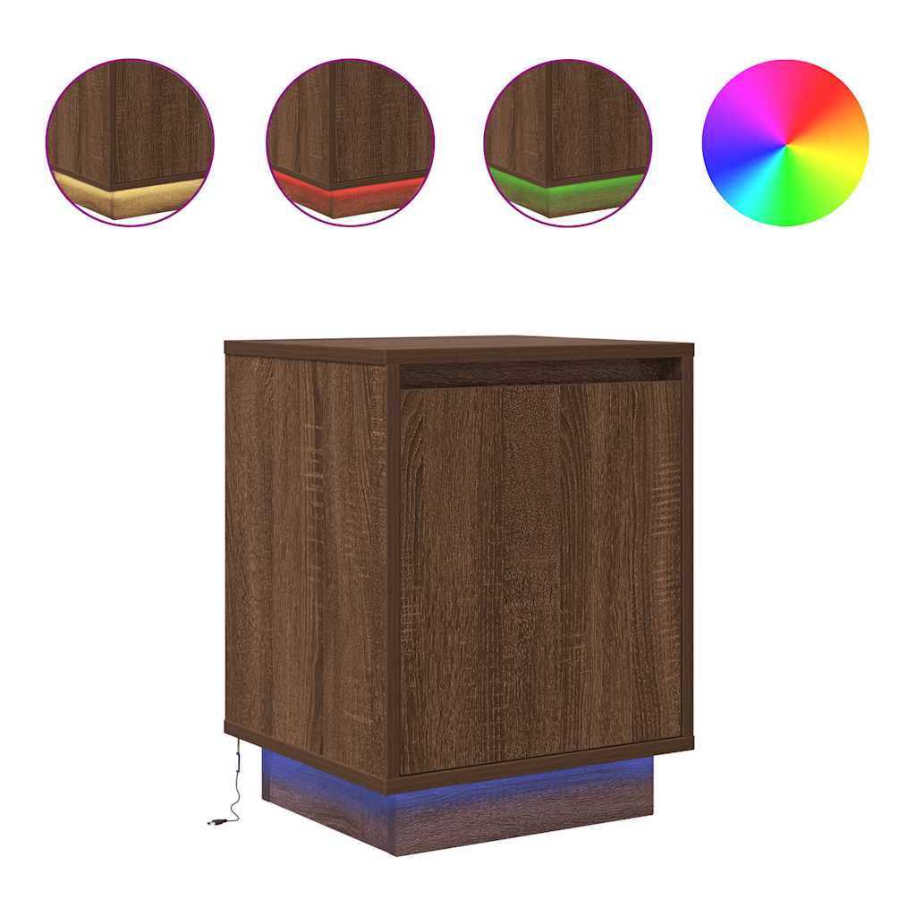 vidaXL Κομοδίνο με φώτα LED καφέ δρυς 38x34x50 cm