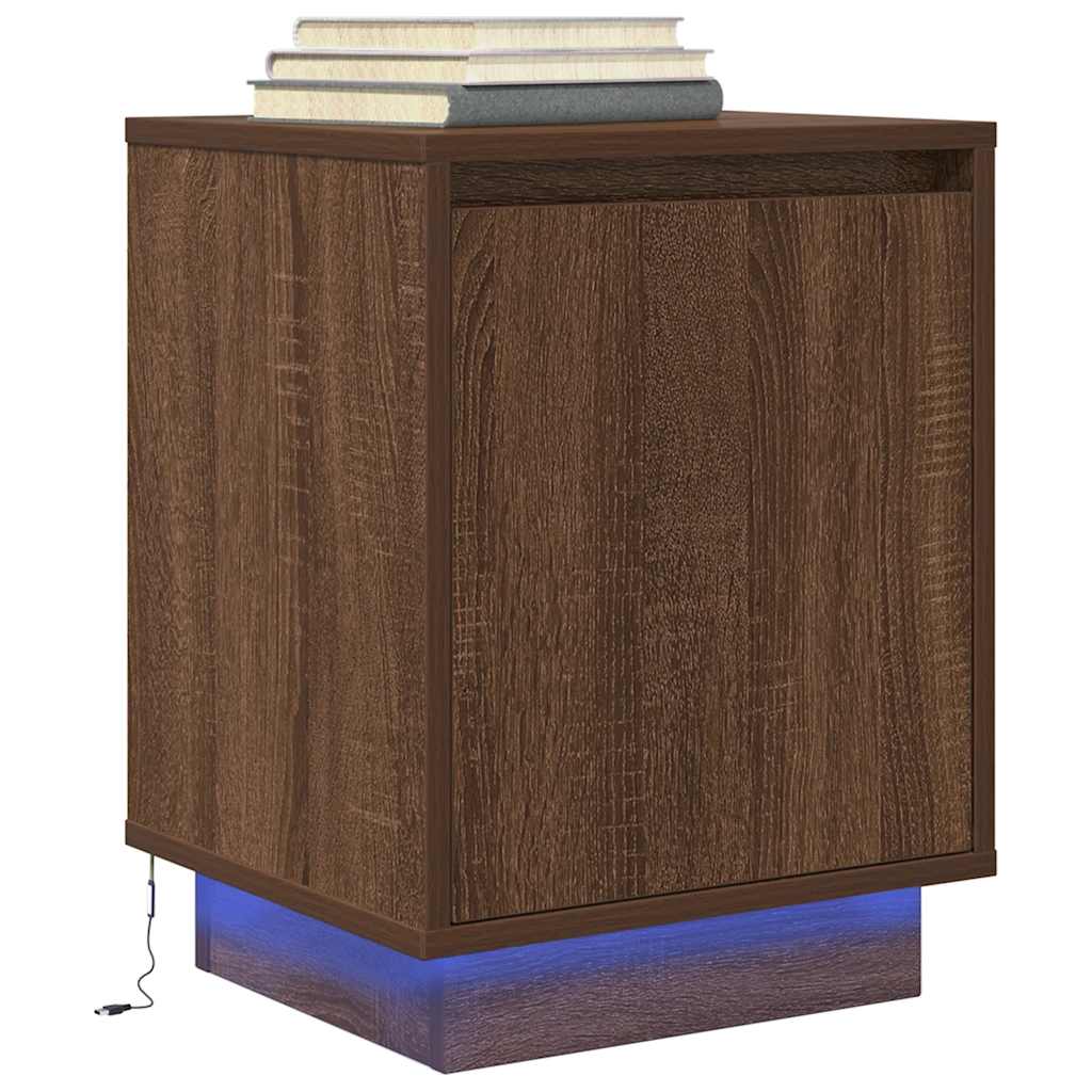 vidaXL Κομοδίνο με φώτα LED καφέ δρυς 38x34x50 cm