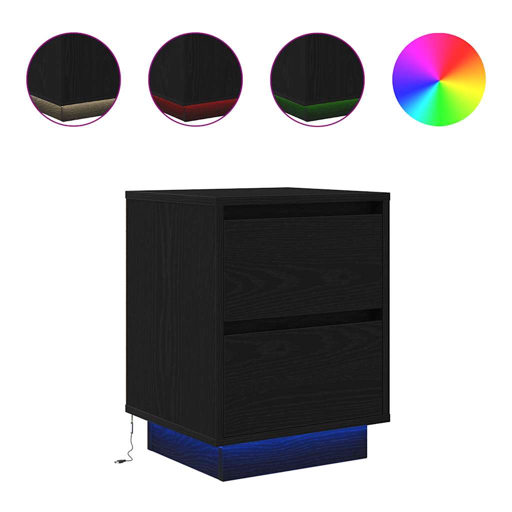 vidaXL Κομοδίνα με φώτα LED 2 τεμάχια Μαύρο 38x34x50 cm