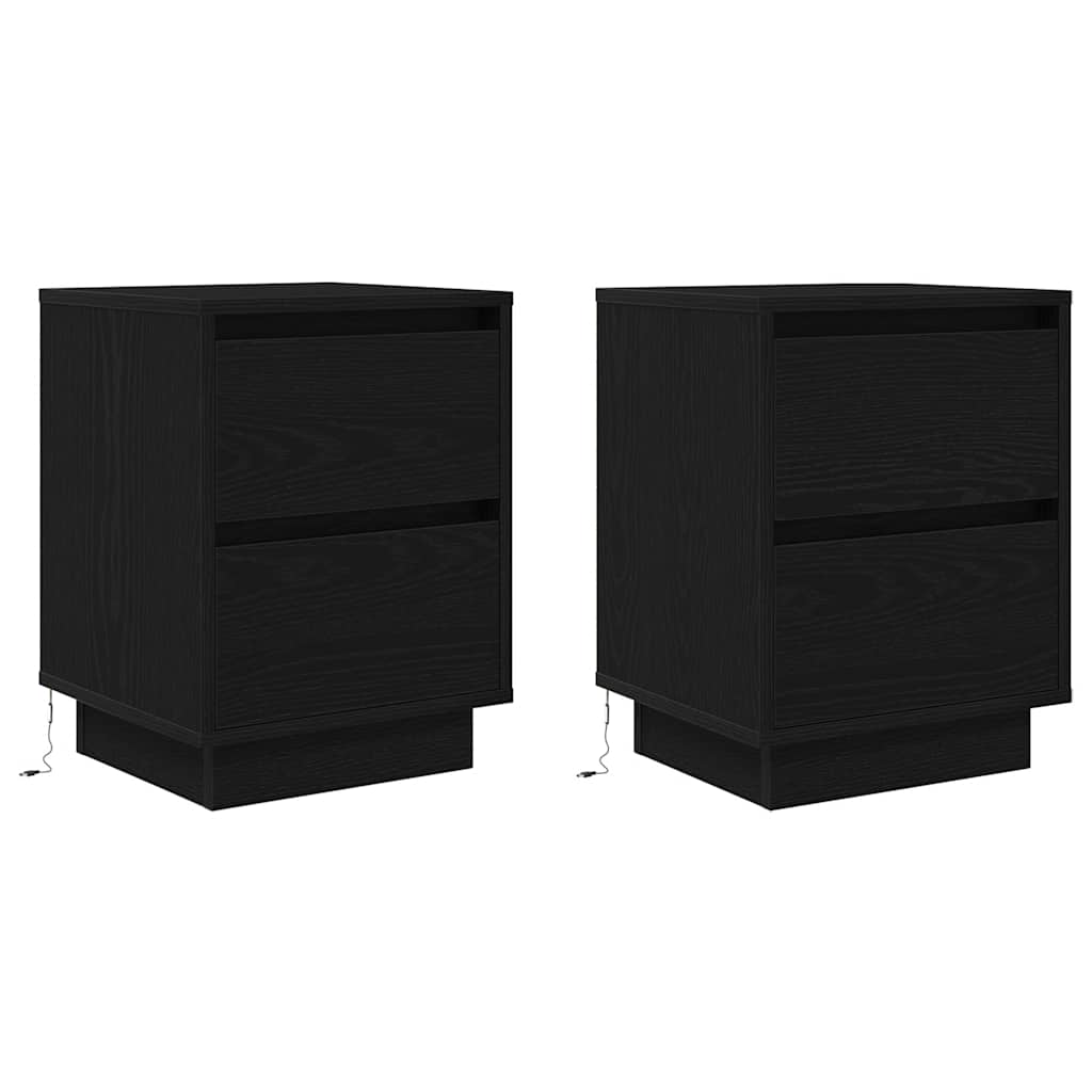 vidaXL Κομοδίνα με φώτα LED 2 τεμάχια Μαύρο 38x34x50 cm