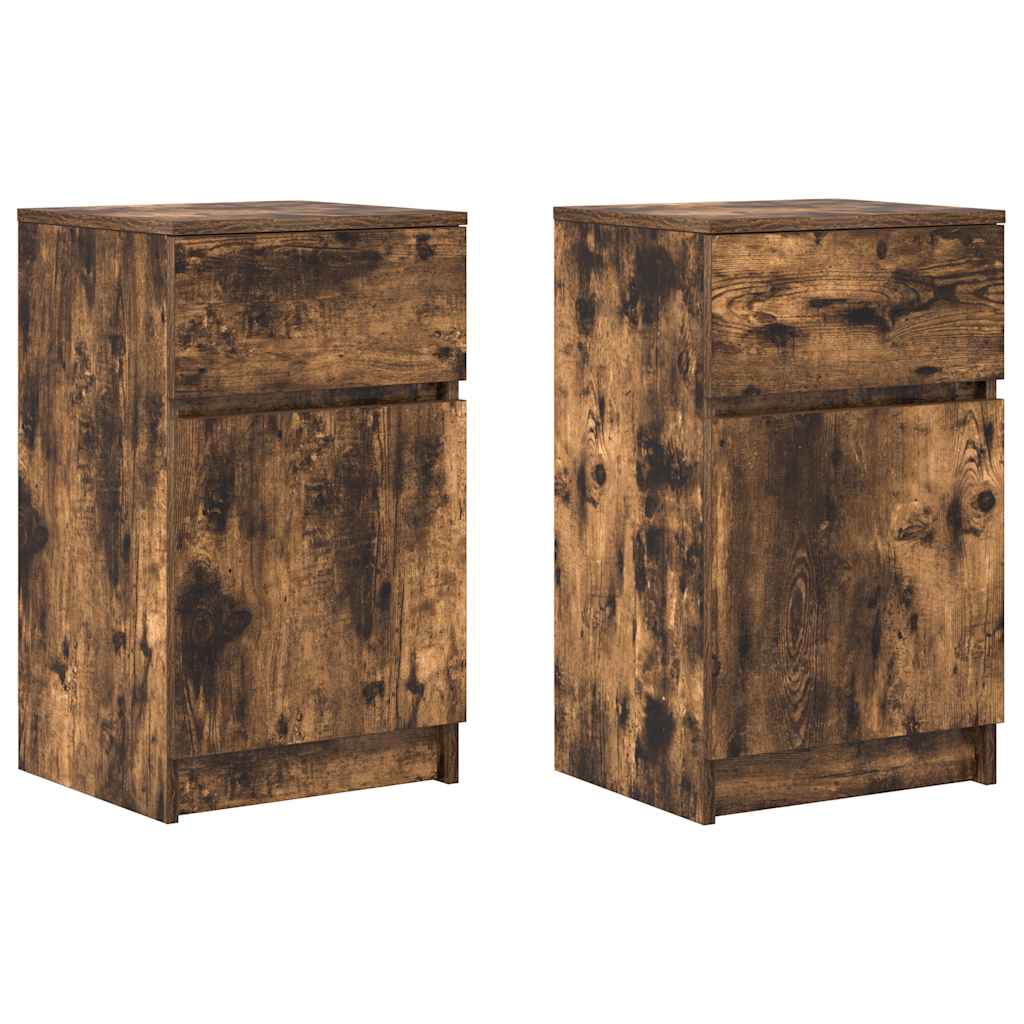vidaXL Κομοδίνα 2 τεμ. Καπνιστή Δρυς 39x35x65 εκ. Επεξεργ. Ξύλο