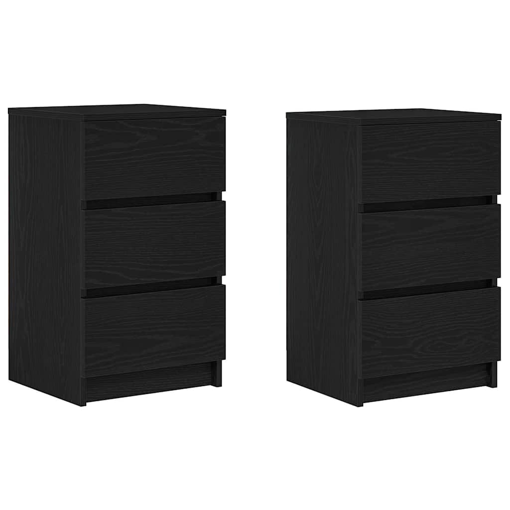 vidaXL Κομοδίνα με 3 συρτάρια 2 τεμάχια Μαύρο 39x35x65 εκ.