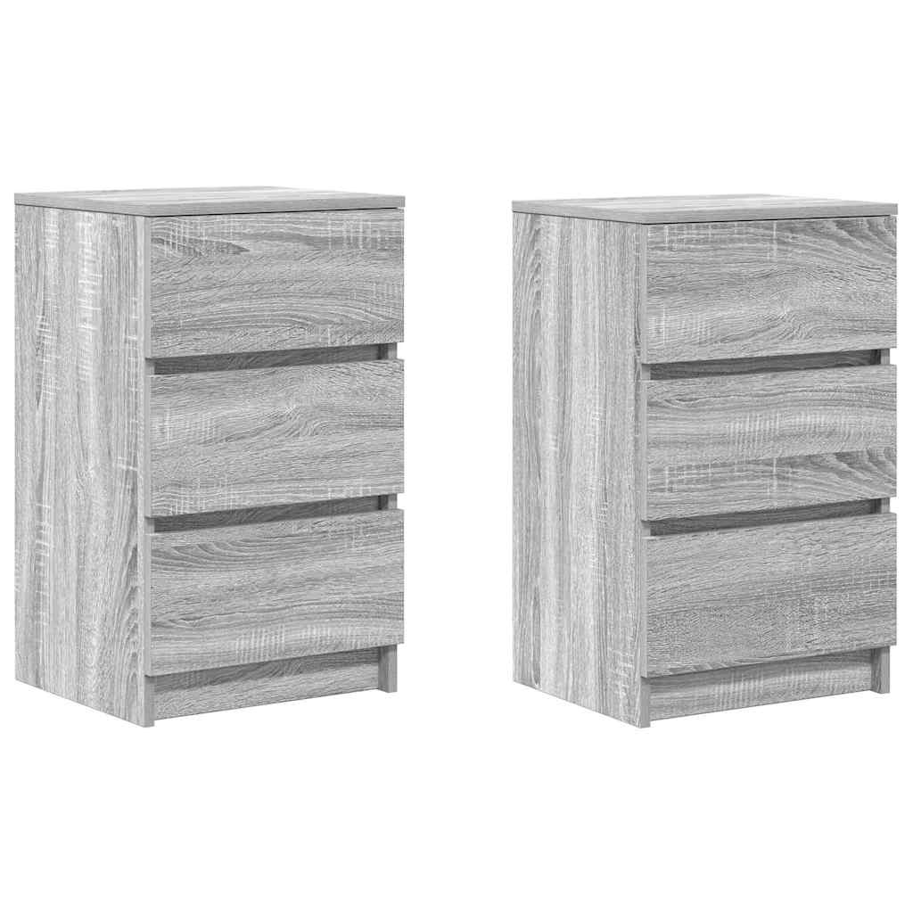 vidaXL Κομοδίνα με 3 συρτάρια 2 τεμάχια Γκρι Sonoma 39x35x65 εκ.