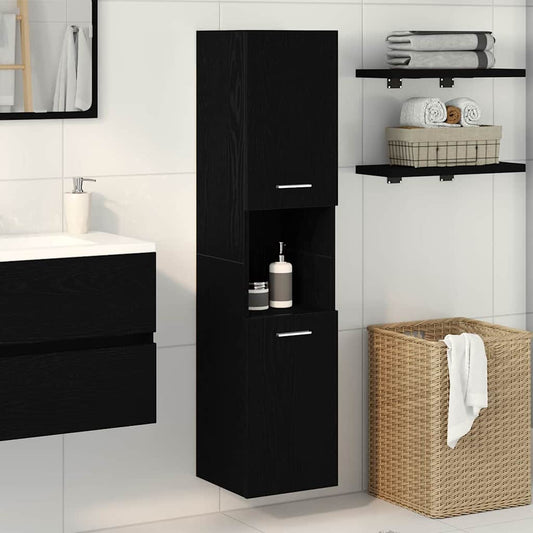 vidaXL Ντουλάπι Μπάνιου Μαύρη Οξυά 30 x 30 x 130 εκ Επεξεργασμένο ξύλο