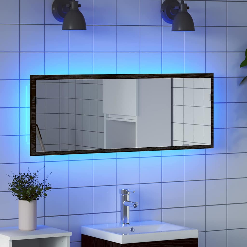 vidaXL Καθρέφτης μπάνιου LED Επιτοίχιο Μαύρη δρυς 100 x 8.5 x 37 εκ.