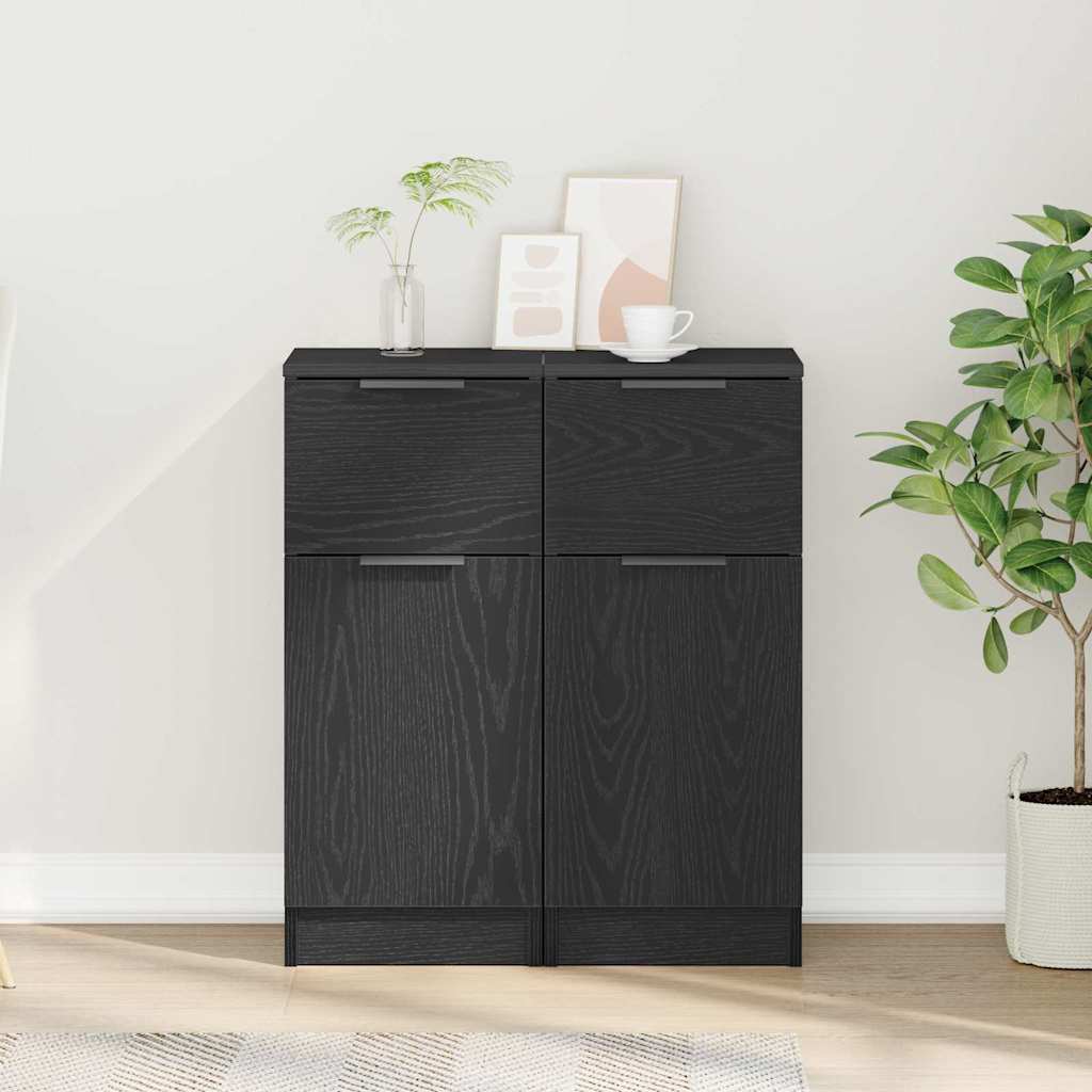 vidaXL Πλαϊνό γραφείο με συρτάρι 2 pcs Μαύρη Οξυά 30 x 30 x 70 εκ.