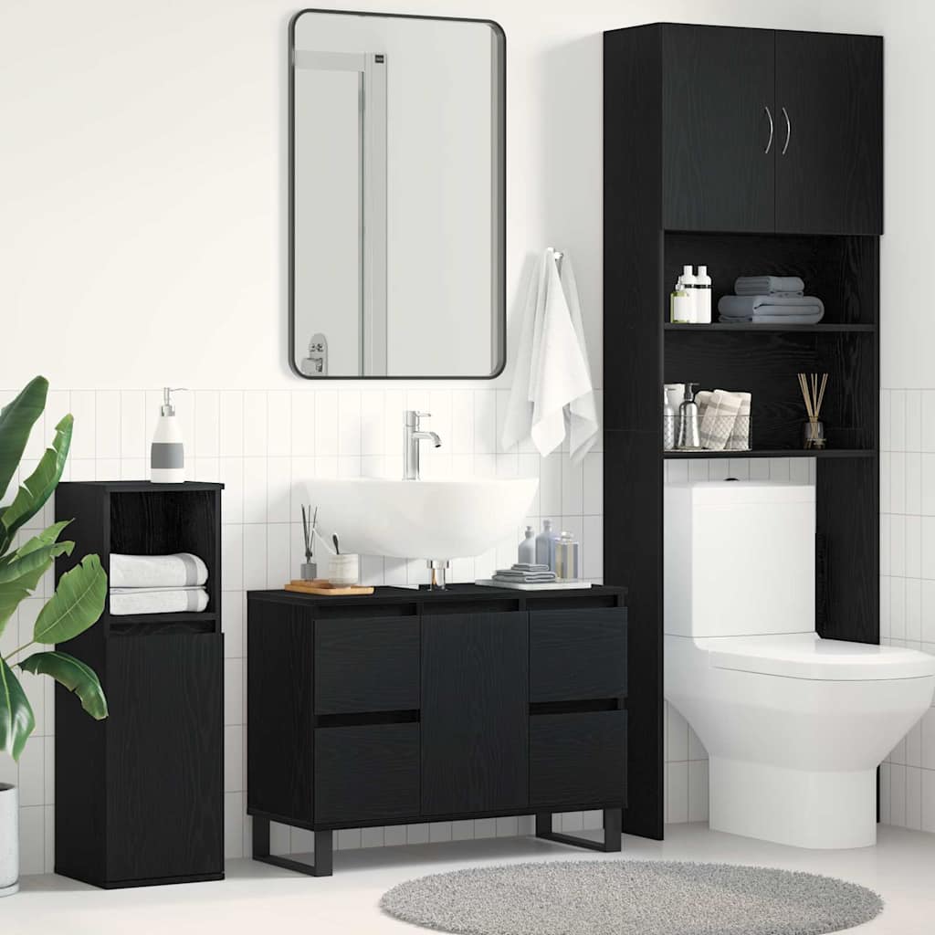 vidaXL Ντουλάπι Μπάνιου Μαύρη Οξυά 80 x 33 x 60 εκ Επεξεργασμένο ξύλο
