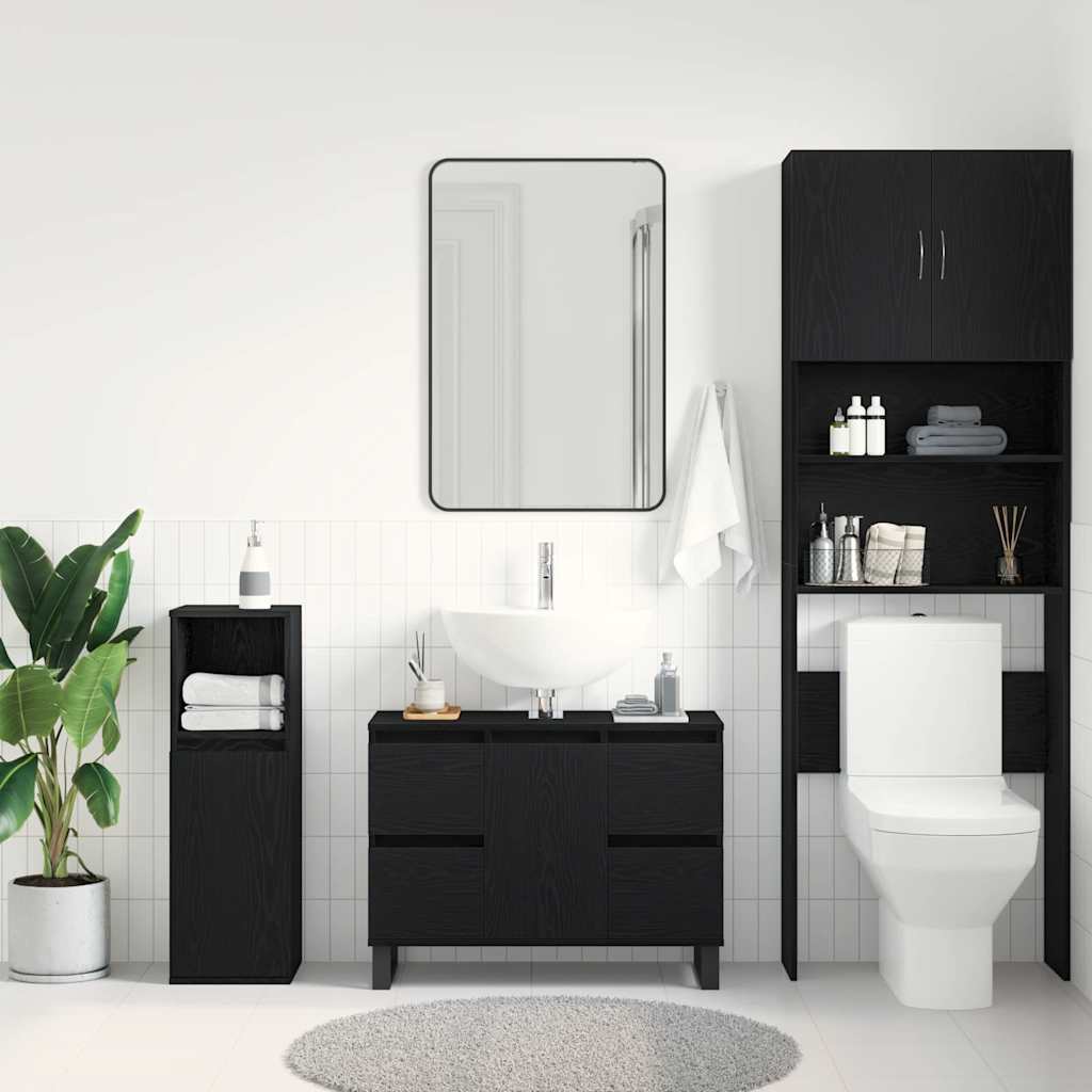 vidaXL Ντουλάπι Μπάνιου Μαύρη Οξυά 80 x 33 x 60 εκ Επεξεργασμένο ξύλο