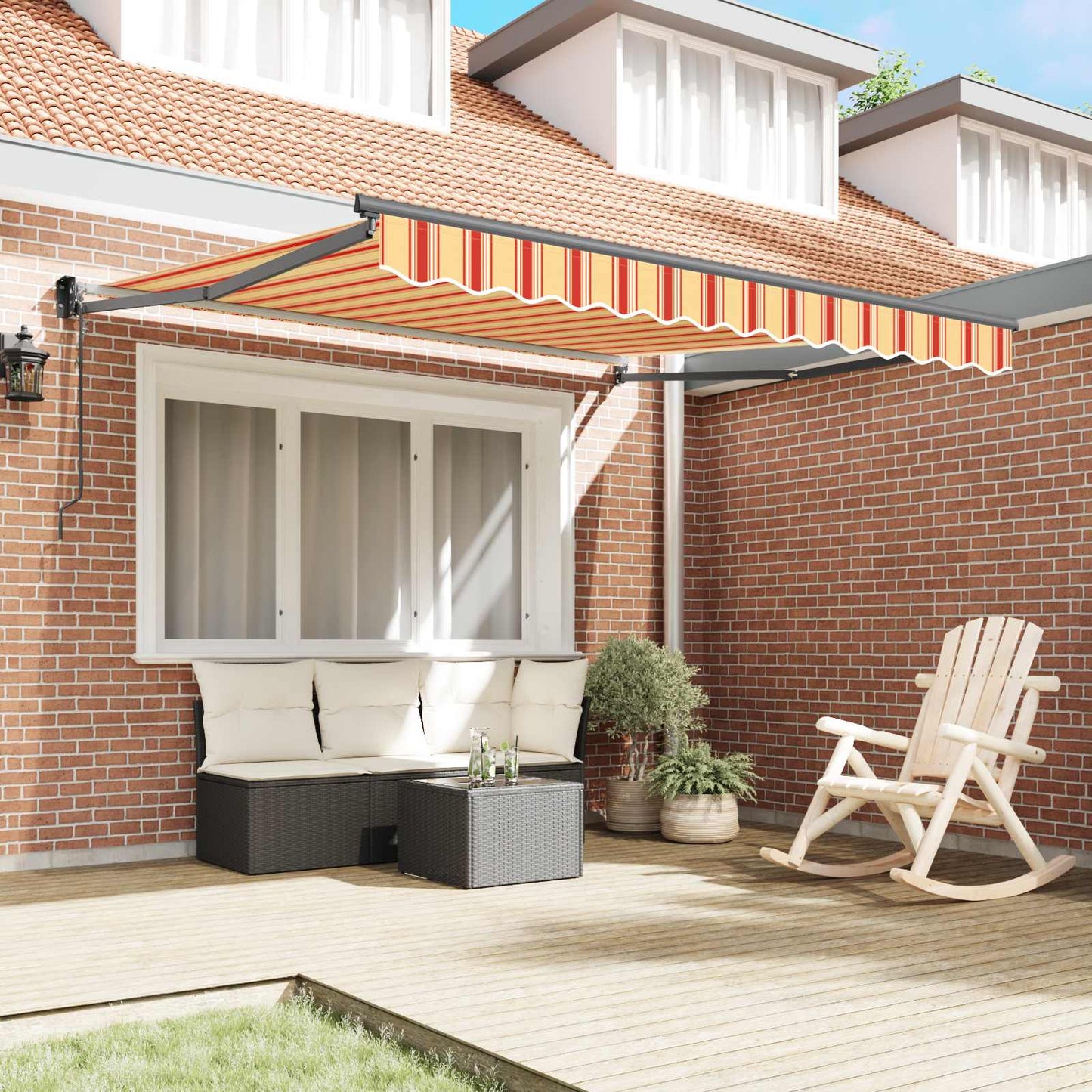 vidaXL Electric Awning 3 x 2,5 m Κίτρινο, πορτοκαλί και λευκό ριγέ