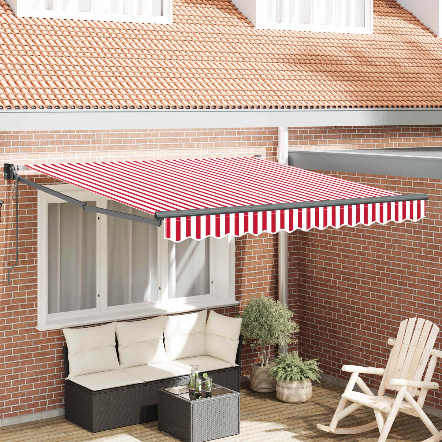 vidaXL Electric Awning 3 x 2,5 m Κόκκινη και Λευκή Ράγα 100% Polyester