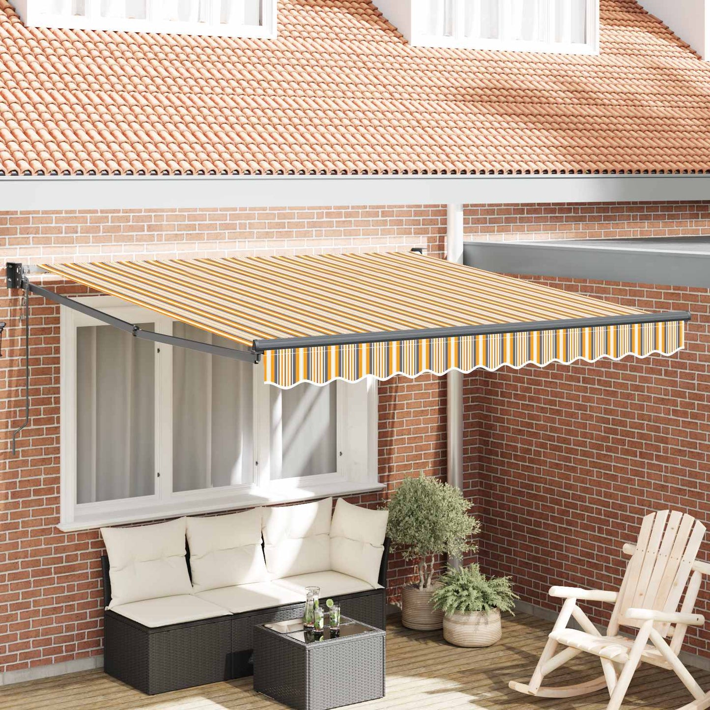 vidaXL Electric Awning 3 x 2,5 m Κίτρινο, γκρι και λευκό ριγέ